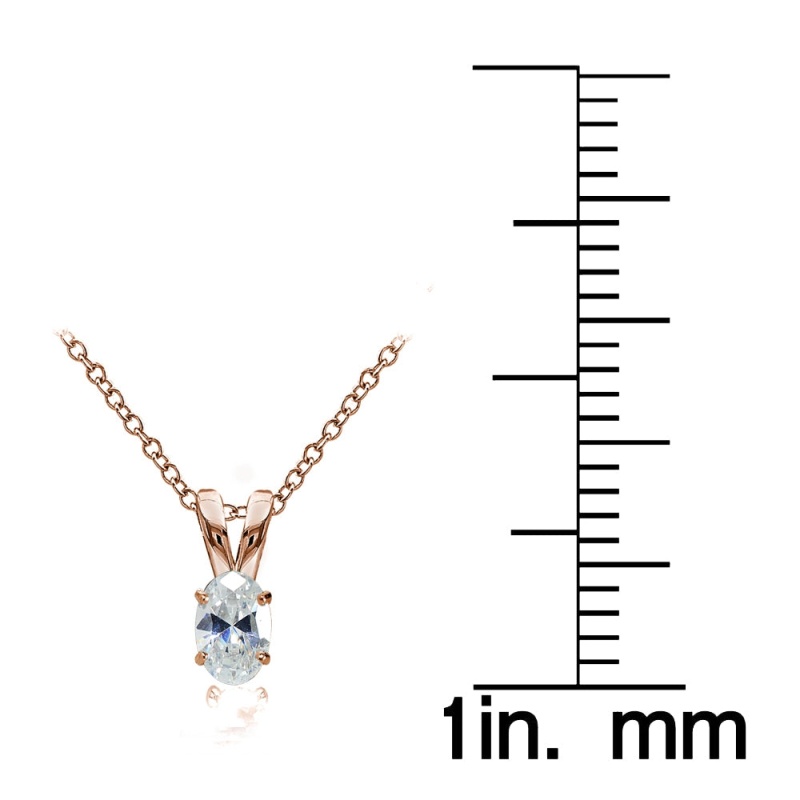Rose Gold Flashed Sterling Silver Cubic Zirconia 6X4mm Oval Solitaire Necklace