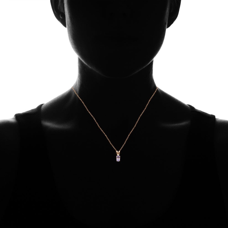Rose Gold Flashed Sterling Silver Amethyst 6X4mm Oval Solitaire Necklace