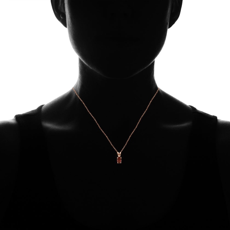 Rose Gold Flashed Sterling Silver Created Ruby 6X4mm Oval Solitaire Necklace