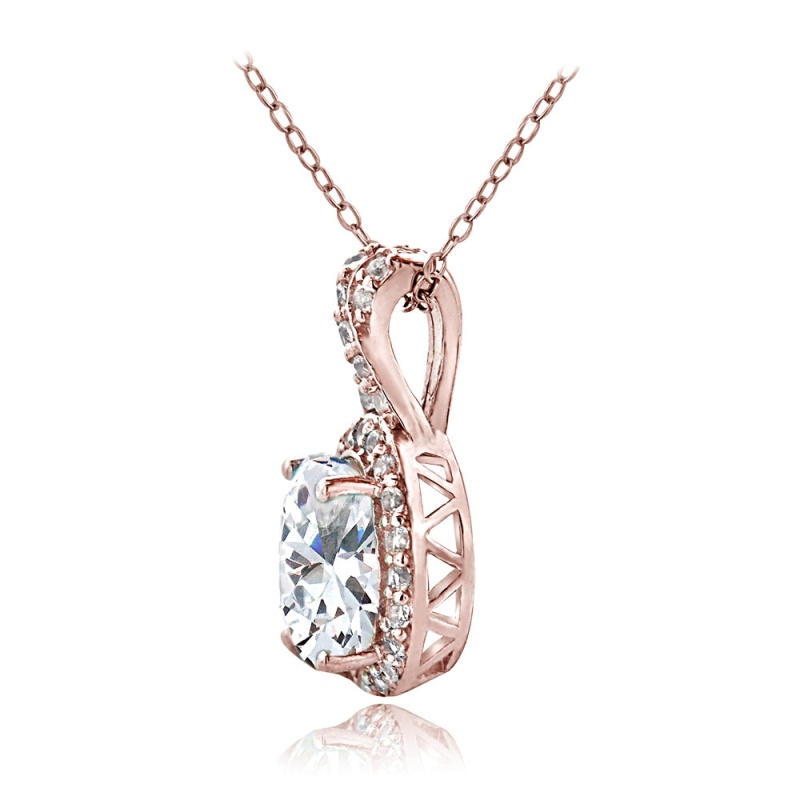 Rose Gold Flashed Sterling Silver 3Ct Tgw Cubic Zirconia Oval And X Necklace