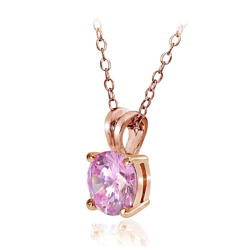 Rose Gold Tone Over Sterling Silver 4Ct Light Pink Cubic Zirconia 10Mm Round Solitaire Necklace