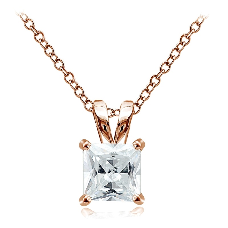 Rose Gold Tone Over Sterling Silver 4Ct Cubic Zirconia 9Mm Square Solitaire Necklace