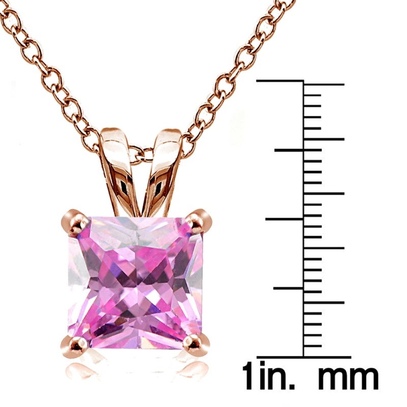 Rose Gold Tone Over Sterling Silver 9.5Ct Light Pink Cubic Zirconia 12Mm Square Solitaire Necklace