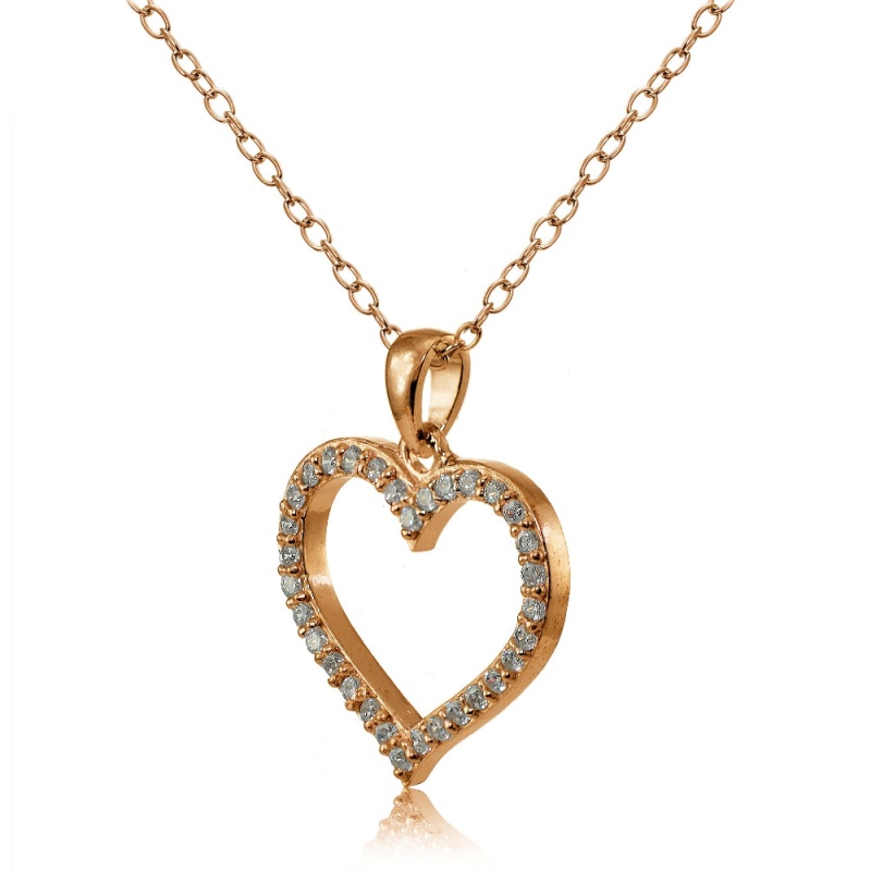 Rose Gold Flashed Sterling Silver Cubic Zirconia Open Heart Necklace