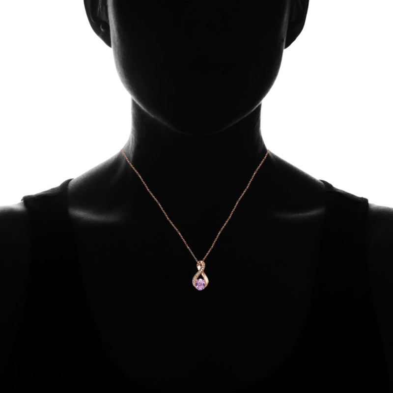 Rose Gold Flashed Sterling Silver Created Amethyst Oval Infinity And Cz Accents Necklace