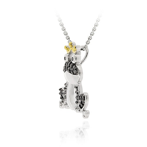 Sterling Silver Two-Tone Black Diamond Accent Frog Prince Pendant