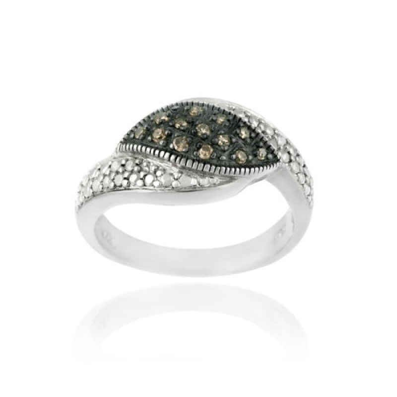 Sterling Silver 1/ Ct Tdw Champagne Diamond Pave Ring