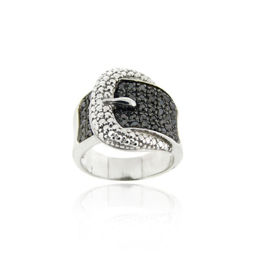 Sterling Silver Black Diamond .43 Ct Tdw Belt Buckle Ring