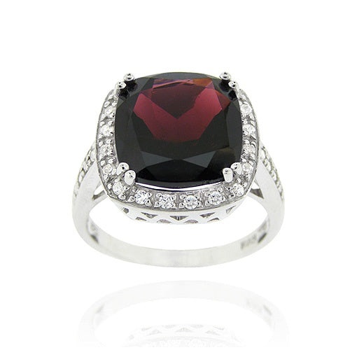 Sterling Silver Ct. Tgw Garnet & Cz Square Cocktail Ring - 6