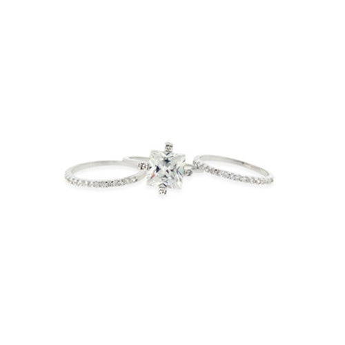 Sterling Silver Square Cz Wedding Engagement Stackable Ring Set
