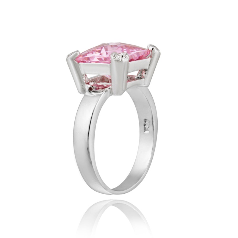 Sterling Silver Ct Pink Cz Square Solitaire Ring - 8