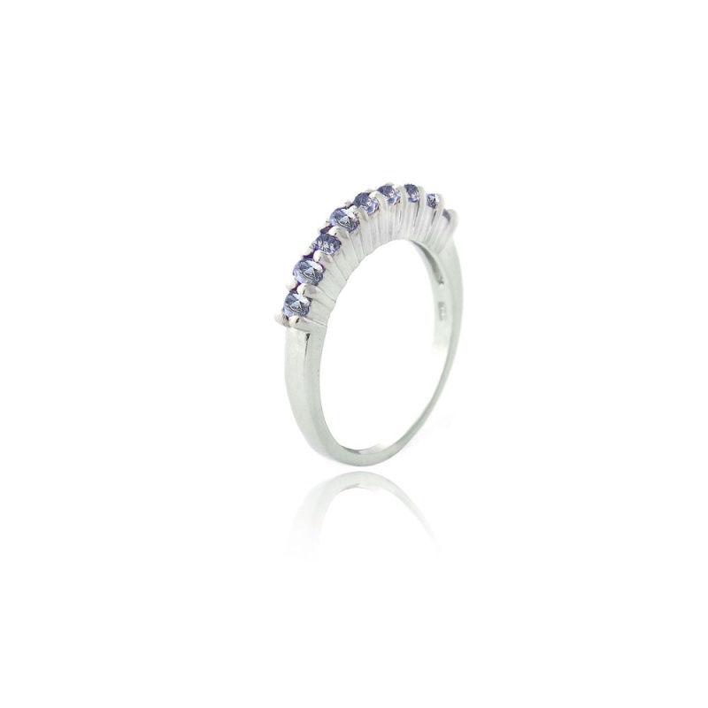 Sterling Silver Tanzanite Cz Semi-Eternity Band Ring - 7