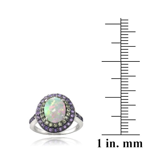 Sterling Silver Created White Opal, Amethyst & Peridot Oval Ring - 5