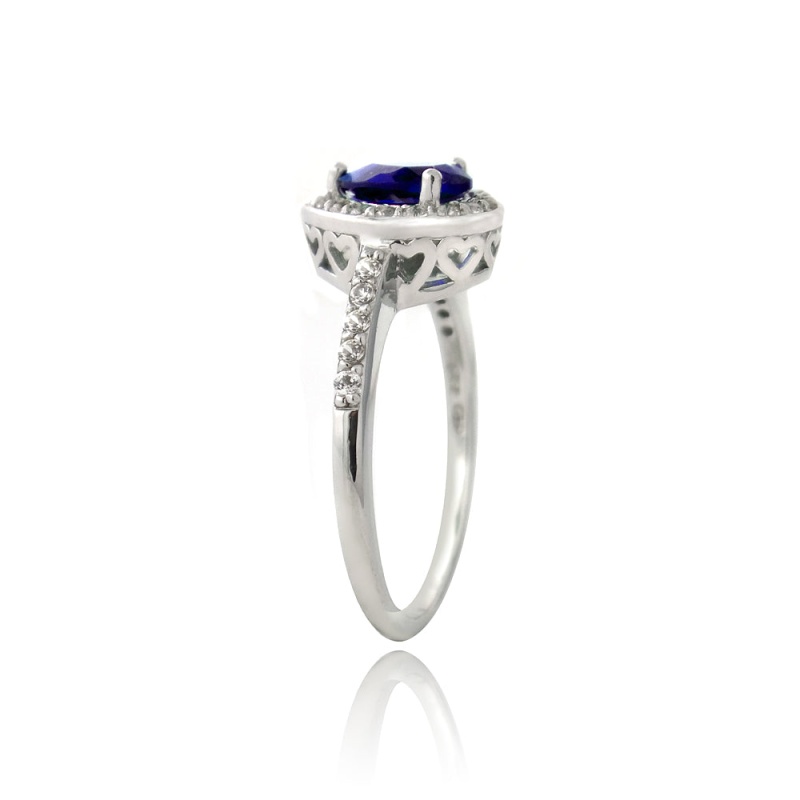 Sterling Silver Created Blue & White Sapphire Round Ring - 7