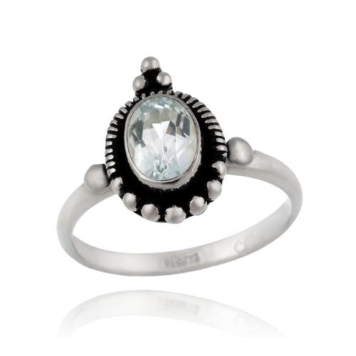 Sterling Silver Blue Topaz Oval Vintage Ring - 6