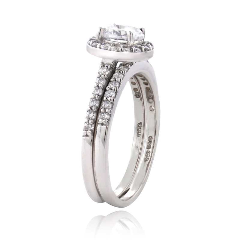 Sterling Silver 1 1/3Ct Cz Bridal Engagement Ring Set