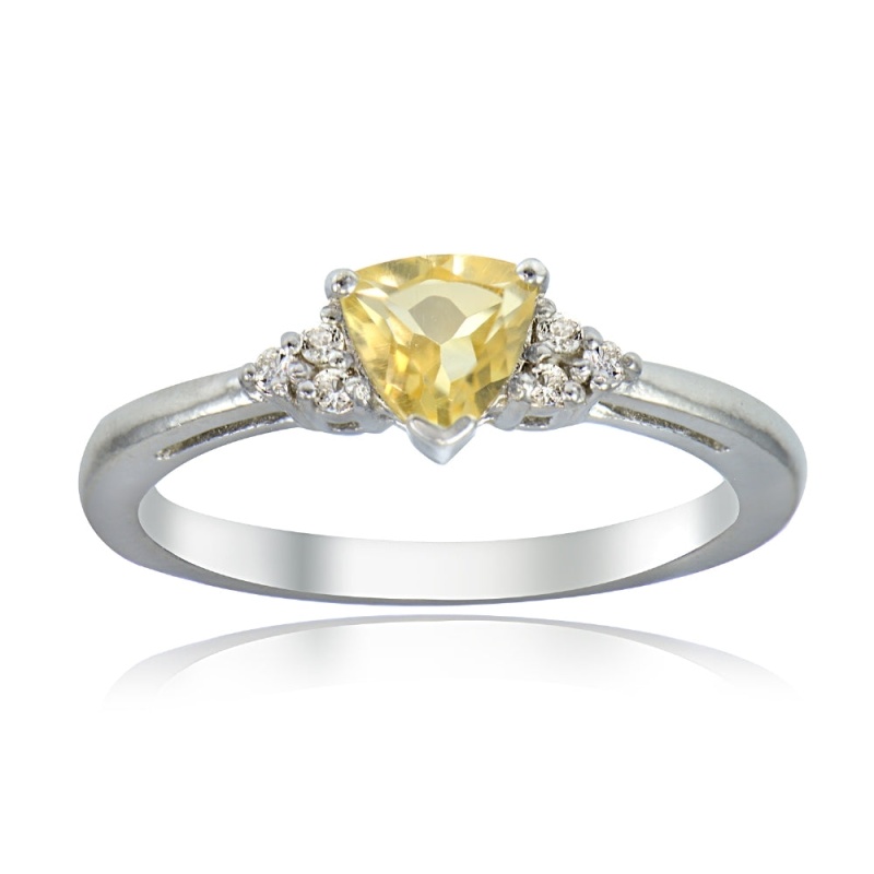 Sterling Silver Citrine And White Topaz Trillion-Cut Ring,