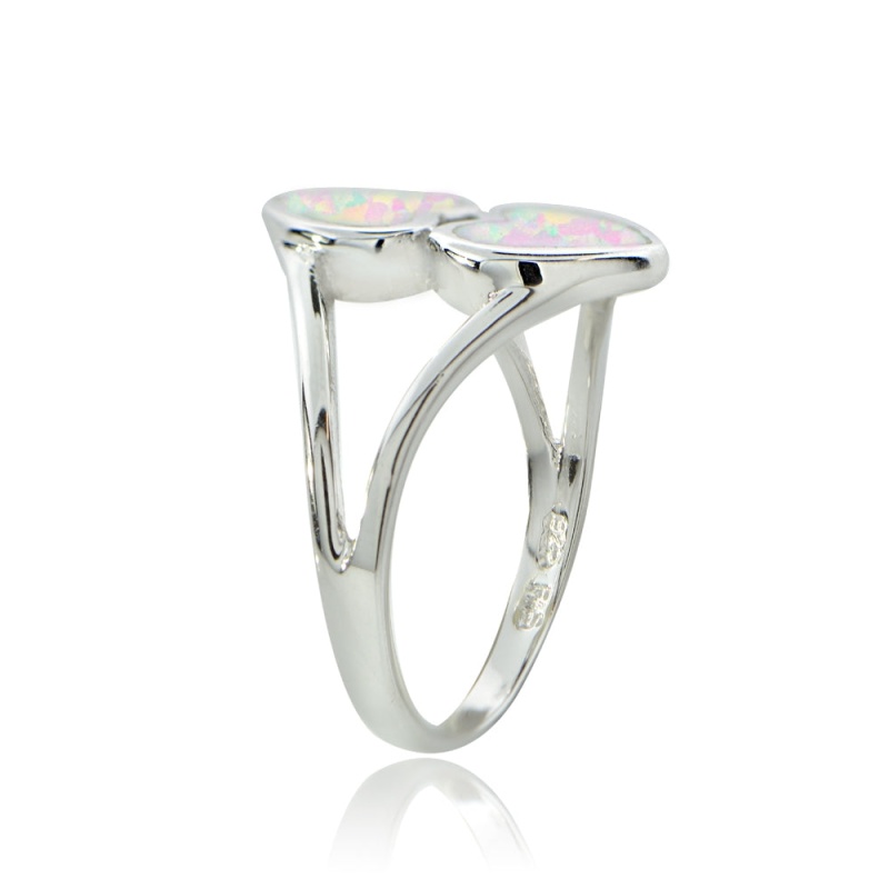 Sterling Silver Created White Opal Heart Ring, - 6