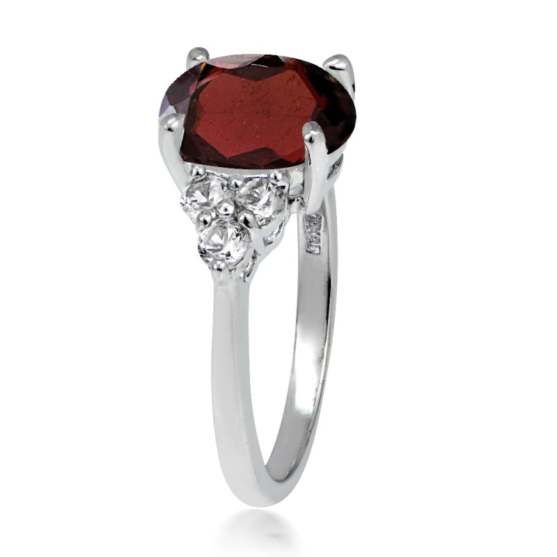 Sterling Silver 3.3Ct Garnet And White Topaz Oval Ring