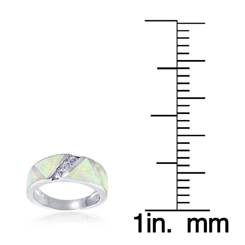 Sterling Silver Created White Opal & Cubic Zirconia Band Ring, - 7