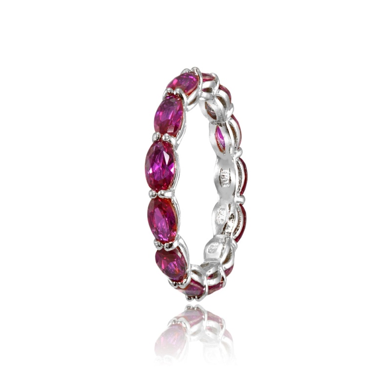 Sterling Silver Created Ruby X3mm Oval-Cut Eternity Band Ring