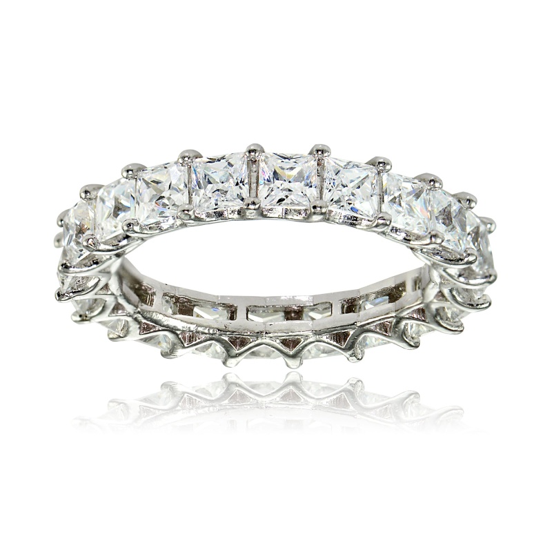 Sterling Silver Cubic Zirconia 3Mm Princess-Cut Eternity Band Ring - 7