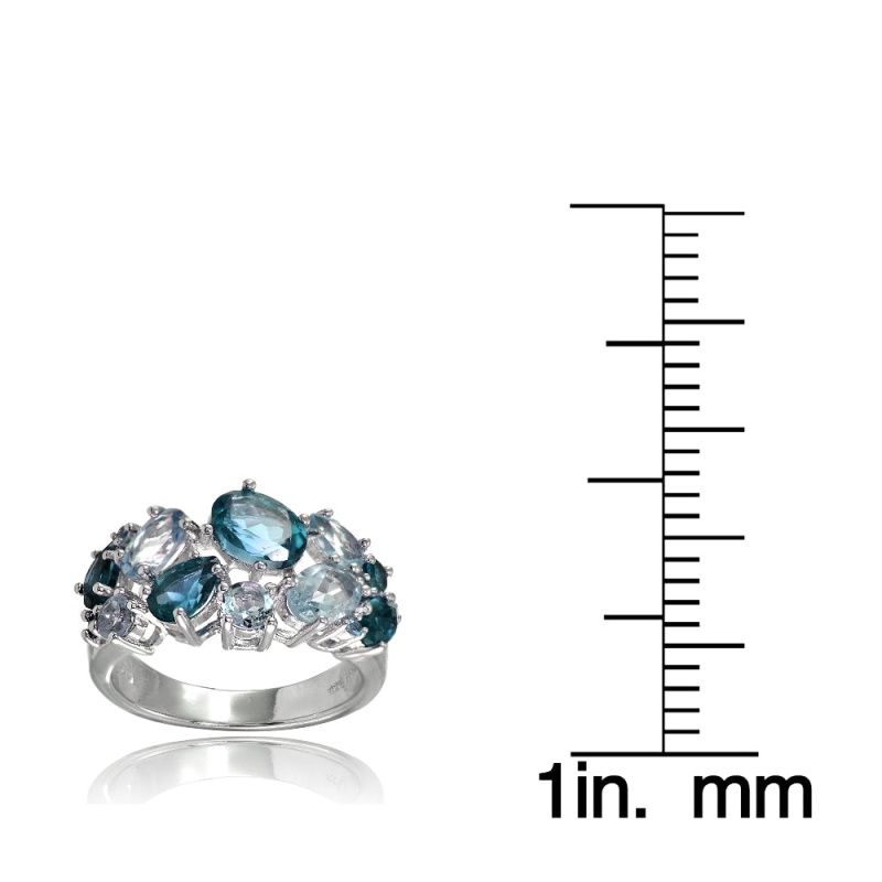 Sterling Silver London Blue Topaz And Blue Topaz Tonal Cluster Ring