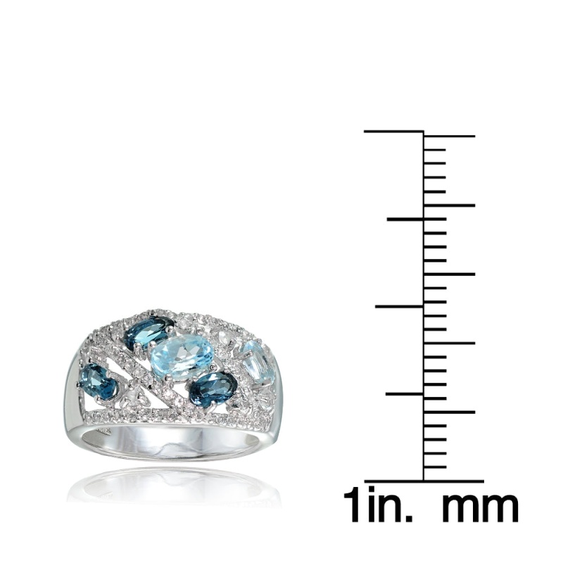 Sterling Silver London Blue, Blue And White Topaz Tonal Ring