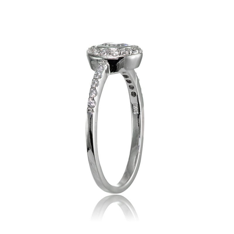 Sterling Silver Cubic Zirconia Round-Cut Halo Bridal Engagement Ring
