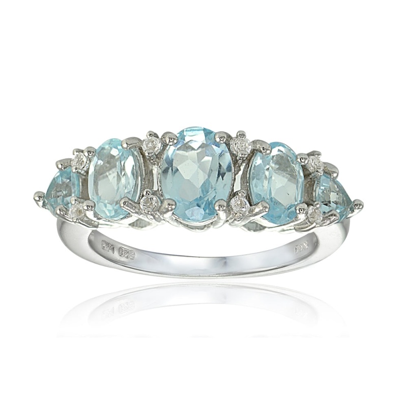 Sterling Silver Blue And White Topaz -Stone Half Eternity Band Ring