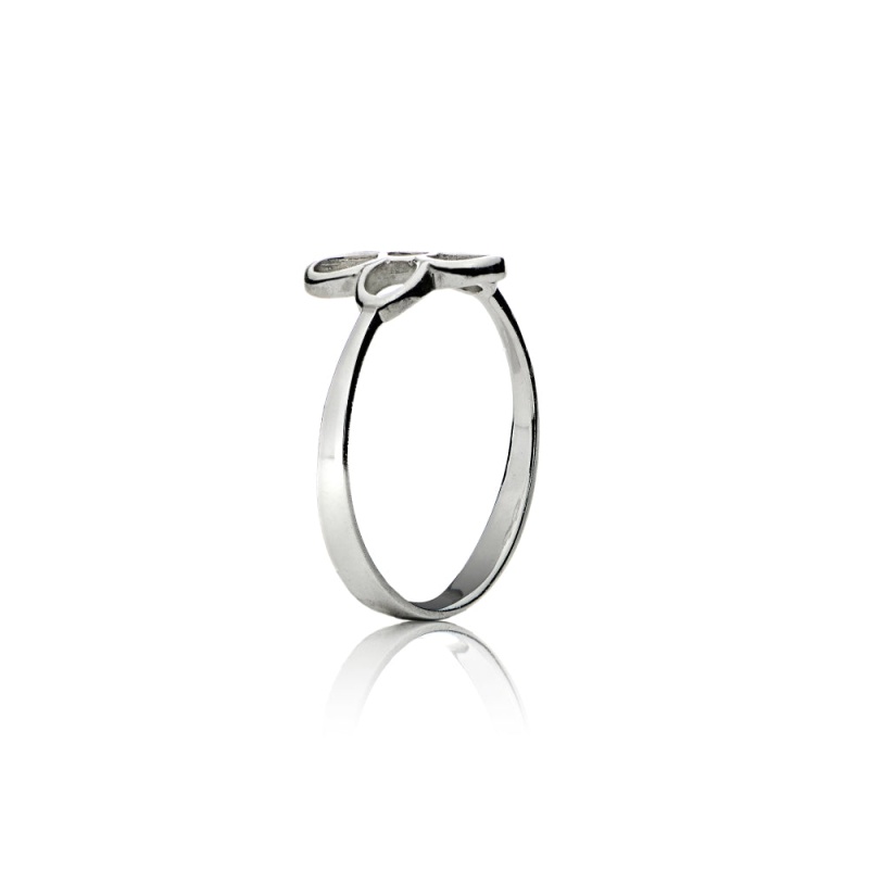 Sterling Silver High Polished Plain Simple Hollow Cutout Flower Ring, - 5