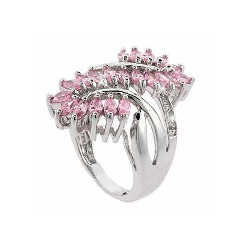 Sterling Silver Pink Cz Filigree Leaf And Vine Ring - 8