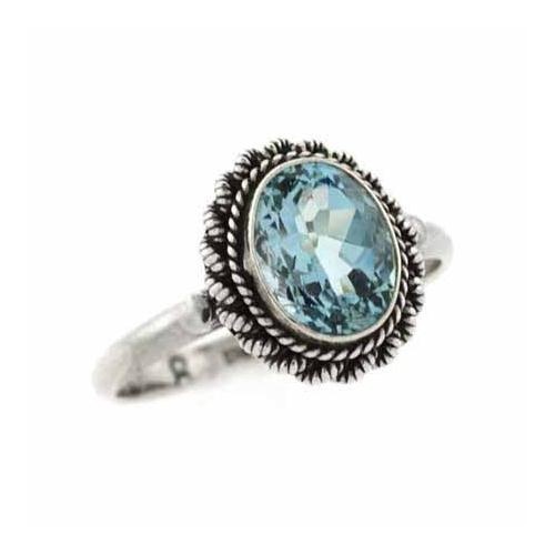Sterling Silver Oval Blue Topaz Vintage Solitaire Ring - 7