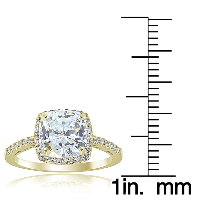 Gold Tone Over Sterling Silver Cubic Zirconia Cushion-Cut Bridal Halo Engagement Ring - 9