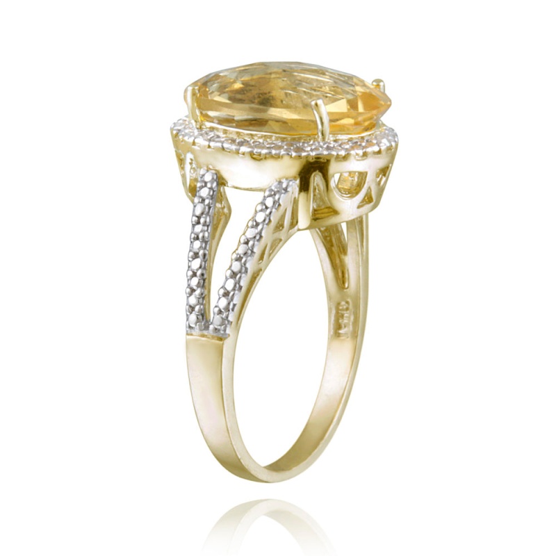 Sterling Silver 4Ct Citrine & Diamond Accent Oval Ring