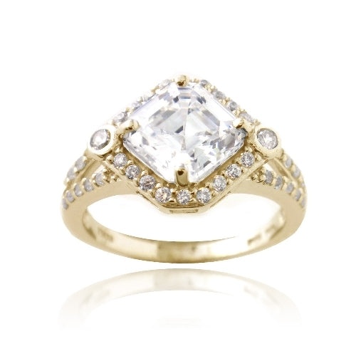 1K Gold Over Sterling Silver 3Ct Asscher Cut Cz Geometric Split Shank Ring - 10