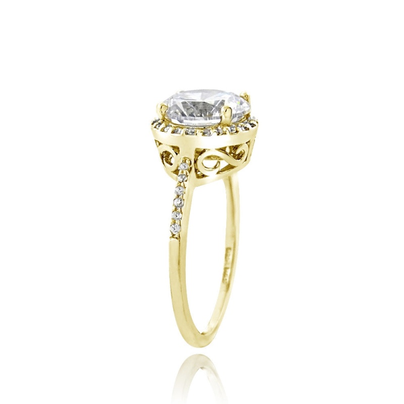 Gold Tone Over Sterling Silver 0 Facets Cubic Zirconia Halo Ring (3Cttw) - 7
