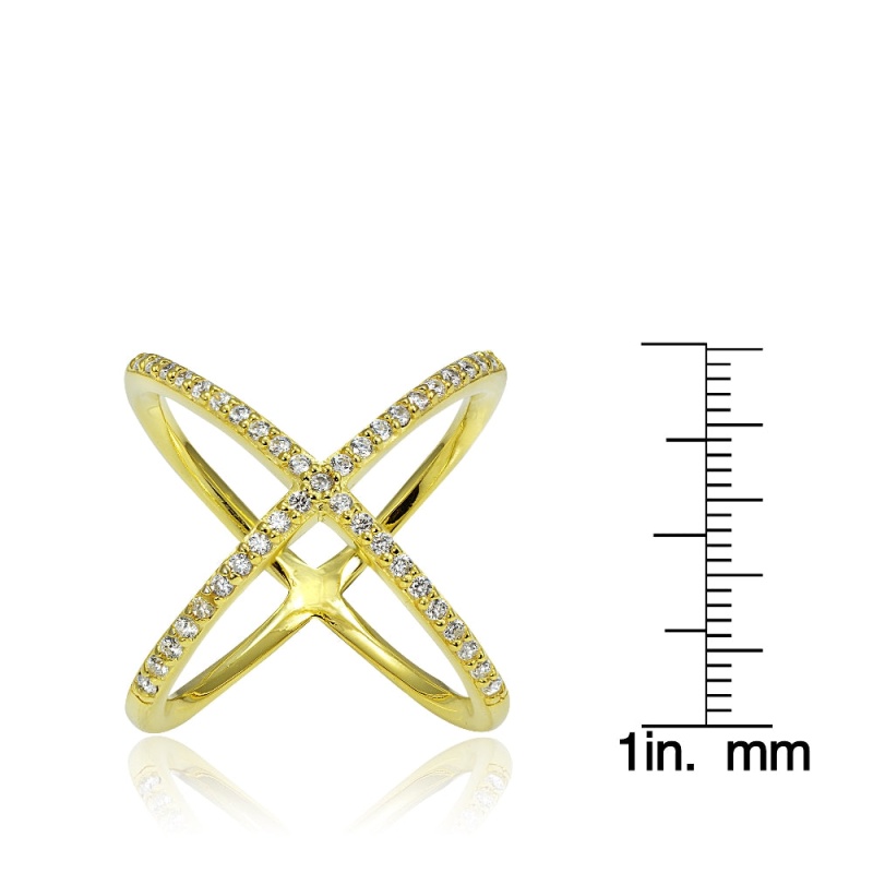 Gold Tone Over Sterling Silver Cubic Zirconia Criss-Cross X Ring