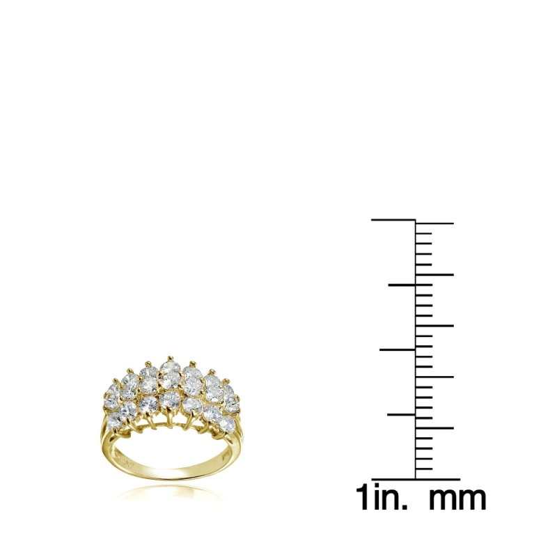 Yellow Gold Flashed Sterling Silver Cz 3 Row Half Eternity Anniversary Ring, s