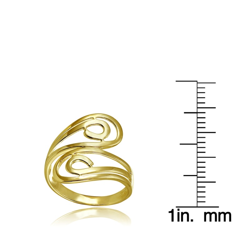 Yellow Gold Flashed Sterling Silver High Polished Open Wrap Swirl Fashion Ring