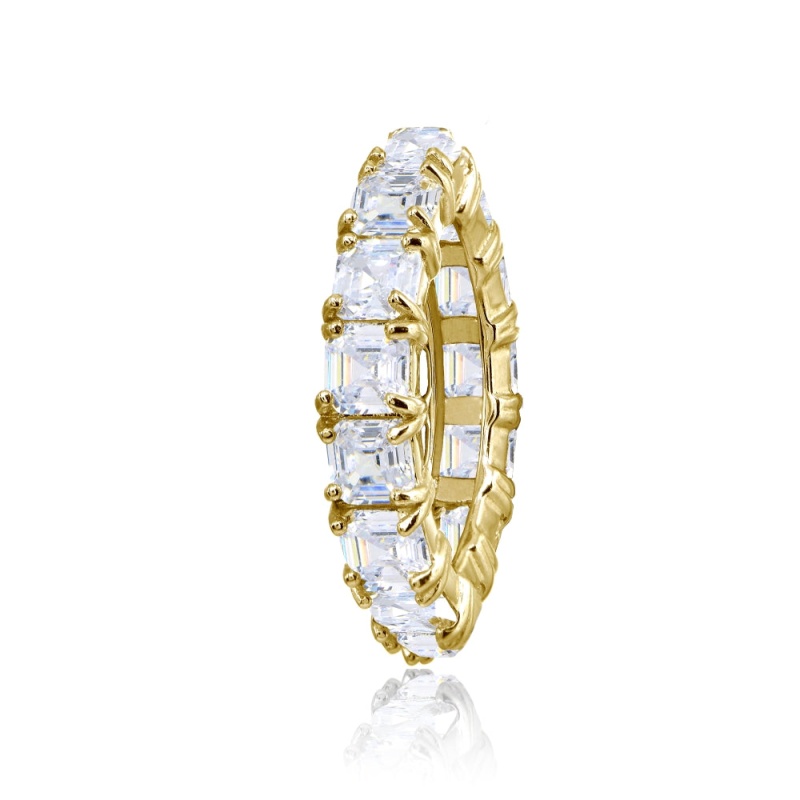 Yellow Gold Flashed Sterling Silver Cubic Zirconia 4Mm Octagon Asscher-Cut Anniversary Eternity Band Ring,