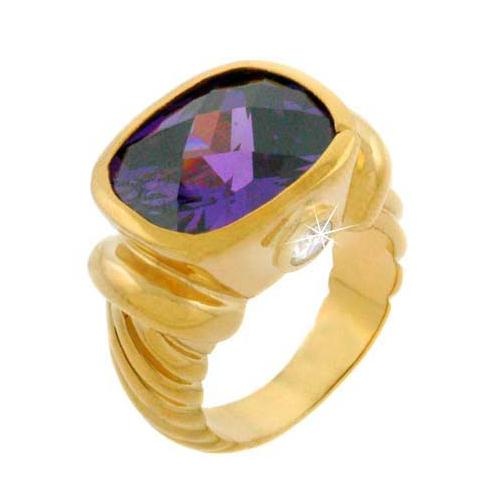 1K Gold Over Sterling Silver Purple Cz Ring - 7