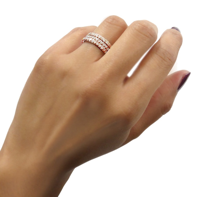 Rose Gold Tone Over Sterling Silver Cubic Zirconia Eternity Stackable Wedding Bands Ring 3Pc Set