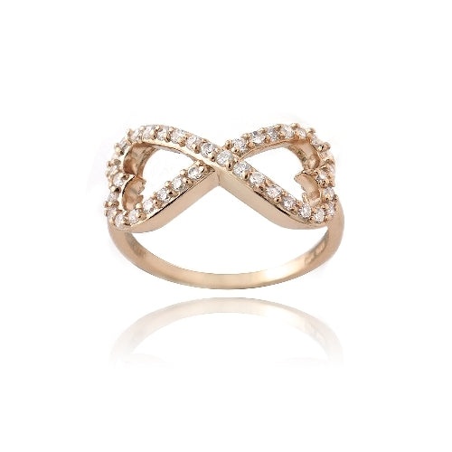 Rose Gold Tone Over Sterling Silver Cz Infinity Hearts Ring
