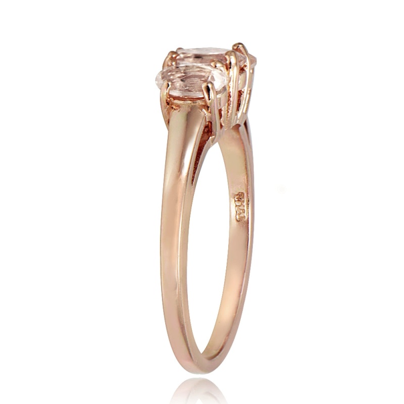 1K Rose Gold Over Silver 1/2 Ct Morganite 3-Stone Ring