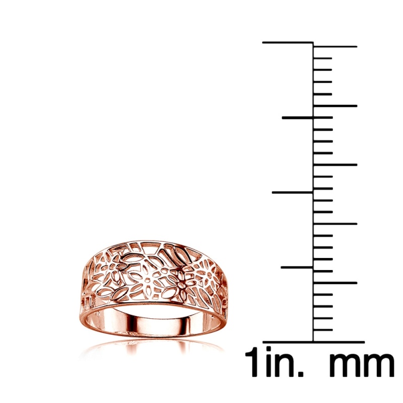 Rose Gold Flashed Sterling Silver Polished Filigree Flower Ring,