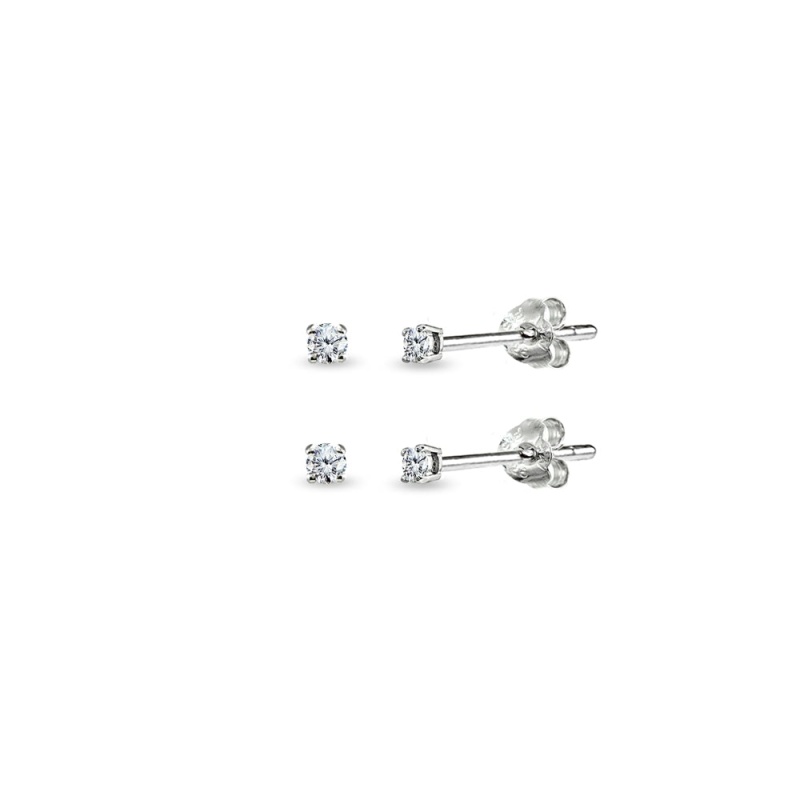 Sterling Silver Cubic Zirconia Set Of 2 Round 2Mm Stud Earrings