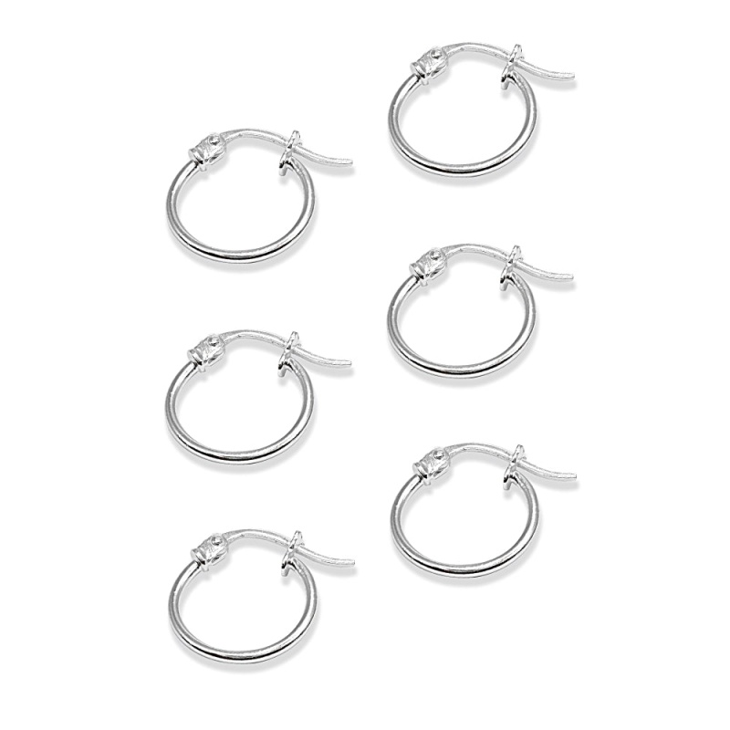 3 Pair Set Sterling Silver Tiny Small 12Mm High Polished Round Thin Lightweight Unisex Hoop Earrings