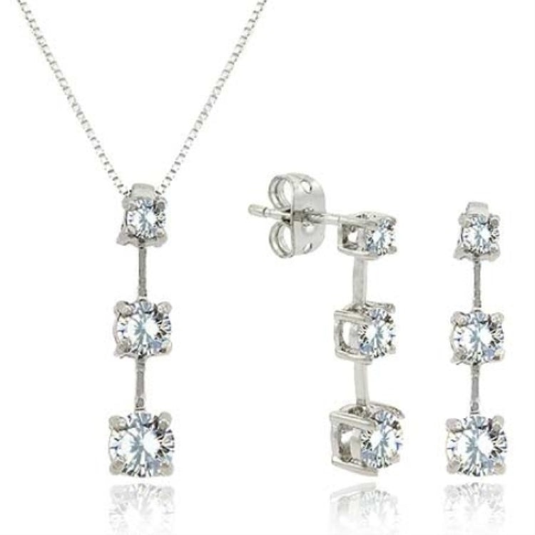 Past Present Future Created Diamond Cz Pendant/Earring Silver Jewelry Set - Perfect Bridesmaid Gift !