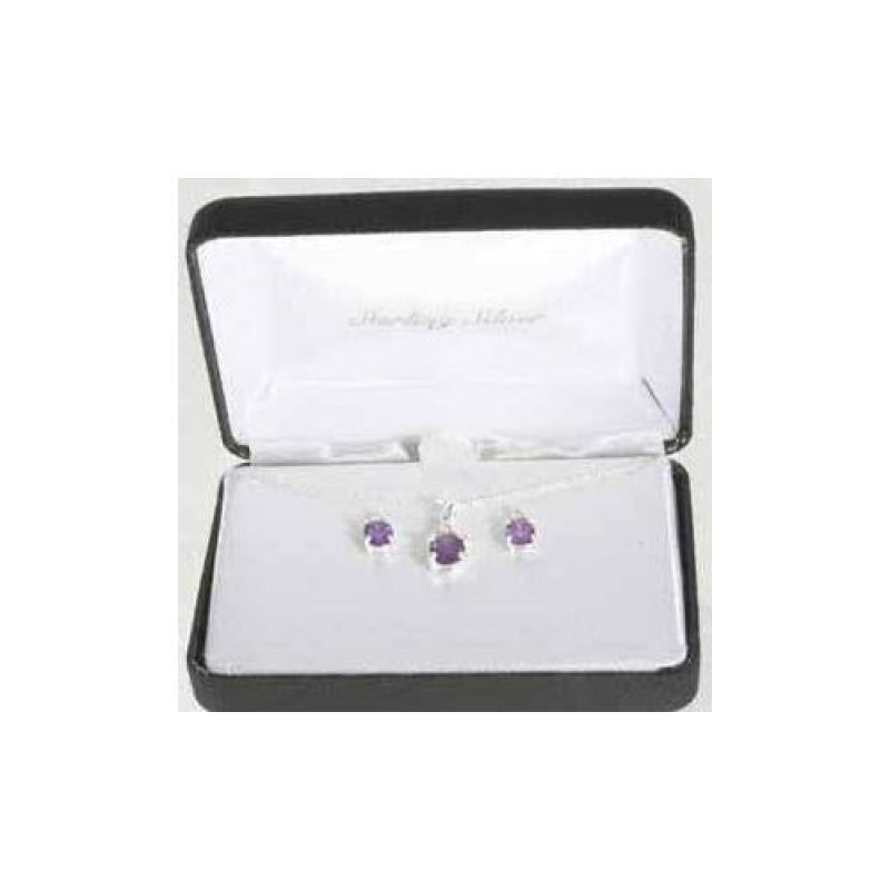 Sterling Silver Amethyst Cz Pendant & Stud Earring Jewelry Set